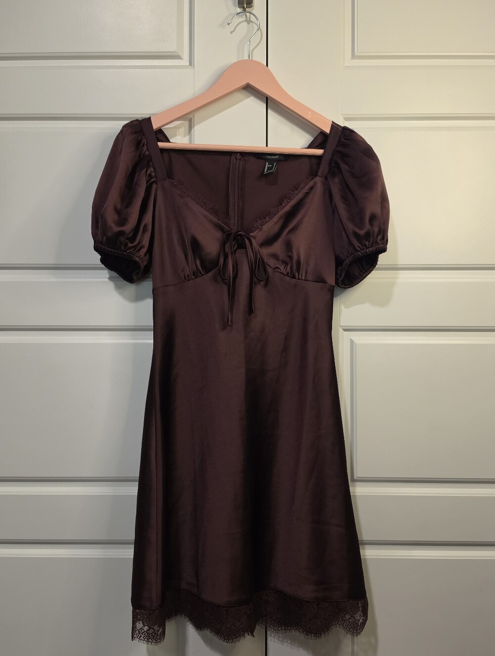 Forever 21 Deep Plum Satin Lace Trim Mini Dress size S